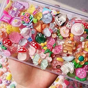 100pcs Slime Charms Cute Set, Bulk Mixed Resin Charms Set Ornament Scrapbooking (Bright) Decoden Diy, Slime Charms, Small Crafts, Operation Christmas, Mini Figurine, Handmade Jewelry Tutorials, Tiny Treasures, Resin Charms, Scrapbooking Embellishments