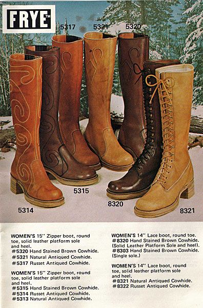 1970s Boots Women, 70s Womens Boots, Boots For Women Aesthetic, 70s Women Shoes, Vintage Frye Boots Outfit, 70s Style Boots, Vintage Frye Boots, 70s Shoes Women, Frye Campus Boots Outfit