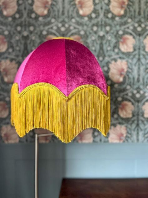 Add Fringe To Lampshade, Diy Fringe Lamp, Lampshade With Fringe, Fringe Floor Lamp, Diy Fringe Lampshade, Lampshade Crafts, Fringe Lamps, Fringed Lampshade, Fringe Lamp Shade