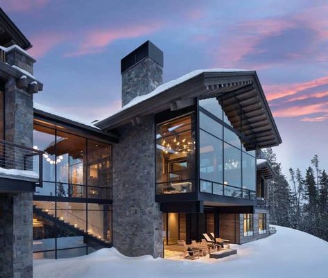 See this absolutely stunning and swoon-worthy Montana mountain retreat Ranch Architecture, Lodge Exterior, Yellowstone Club, Modern Mountain House, Mountain Villa, Mountain Home Exterior, Modern Chalet, Montana Ranch, Montana Mountains