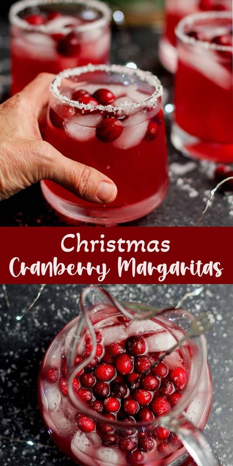 Christmas cranberry margaritas blend smooth tequila with tart cranberry juice, fresh lime, and a hint of orange liqueur for a festive twist. Add sugared cranberries for the perfect garnish! Christmas Margaritas, Mistletoe Margaritas, Margarita Drinks, Holiday Margaritas, Christmas Margarita, Drinks With Cranberry Juice, Christmas Drinks Alcohol Recipes, Yankee Swap, Cocktail Christmas