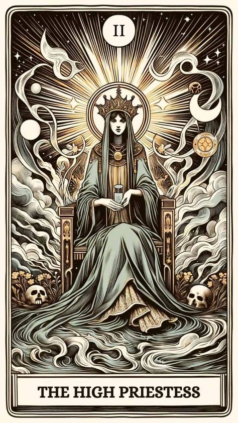 The High Priestess Tarot Card Meaning Tarot Artwork, Highest Priestess Tattoo, Cool Tarot Cards, Tarot Card Back, Tarot Cards Aesthetic Art, High Card, Taro Cards, The High Priestess Tattoo, The High Priestess Tarot Tattoo