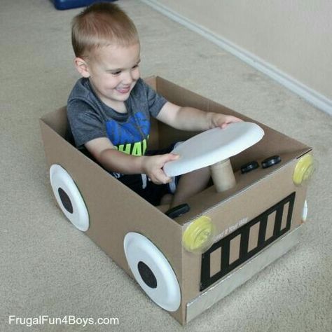 Project For School, Cardboard Box Car, Cardboard Crafts Kids, Cardboard Car, Cardboard Box Crafts, Cardboard Toys, Car Craft, Diy Crafts For Adults, Diy Toddler