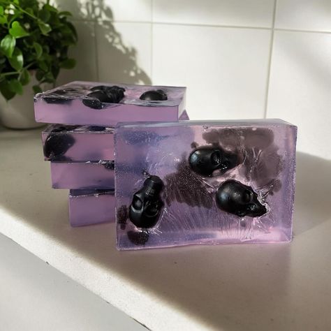 Get ready for a spook-tacular treat with our Marshmallow Spooky Halloween Soap! This soap features spooky black skull embedded in the purple soap to add a touch of eerie spooky delight. Perfect for adding a festive touch to your home or gifting to friends, this soap is a must-have for the Halloween season. Embrace the magic and mystery of Halloween with every lather! Specially priced at $5 each. Limited quantities, posted until sold out https://rusticbotanistbath.etsy.com/listing/179384... Purple Soap, Soap Embeds, Halloween Soap, Magic And Mystery, Bathroom Crafts, Spooky Black, Skull Halloween, Best Soap, Black Skull