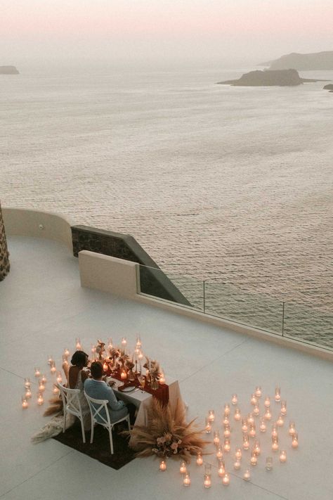 Santorini Proposal Ideas, Proposal Ideas Greece, Wedding Pathway Decor Indoor, Santorini Elopement Wedding, Elope In Greece, Elope Greece, Greece Proposal, Elopement Decor, Greece Elopement