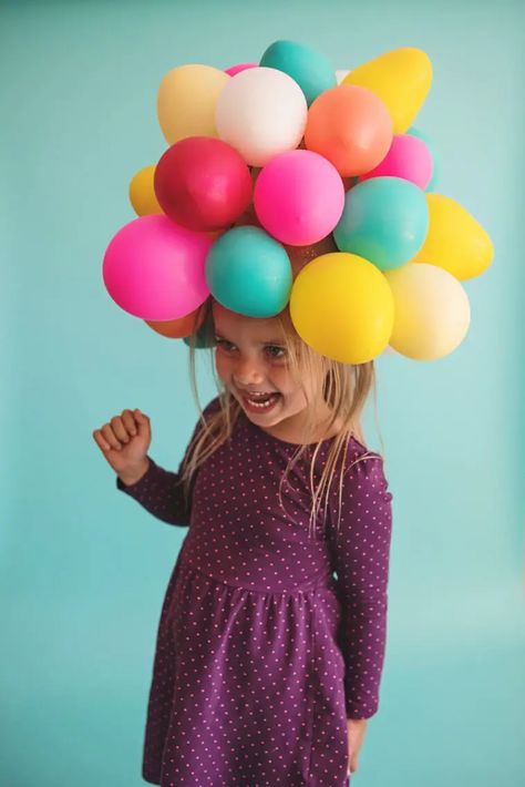 Balloon Hat, Crazy Hat, Crazy Hat Day, Silly Hats, Funky Hats, Its A Girl Balloons, Easter Hairstyles For Kids, Hat Day, Wacky Hair Days