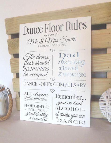 Dance Floor Rules, Seating Arrangement Wedding, Wedding Reception Activities, Dance Floor Wedding, Wood Wedding Signs, Wedding Hashtag, Wedding Store, Future Wedding Plans, Wood Wedding