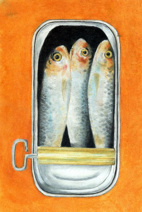 sardines oil pastel and colored pencil Jane mcmaster Sardine Painting Acrylic, Oil Pastel And Colored Pencil, Sardine Can Drawing, Oil Pastel And Watercolor Art, Sardines Aesthetic, Sardines Drawing, Oil Pastel Food, Sardines Painting, Fish Oil Pastel