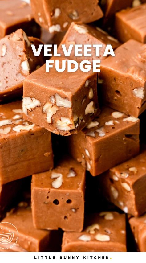 Creamy, soft, chocolatey Velveeta Fudge is the best chocolate fudge you've ever had, made with this easy recipe and just 6 ingredients. Cheese Fudge Velveeta, Fudge Made With Velveeta Cheese, Velveeta Cheese Fudge Recipe, Velvetta Fudge, Velveeta Fudge Recipe, Toll House Fudge Recipe, Cheese Fudge Recipe, Velveeta Fudge, Best Chocolate Fudge