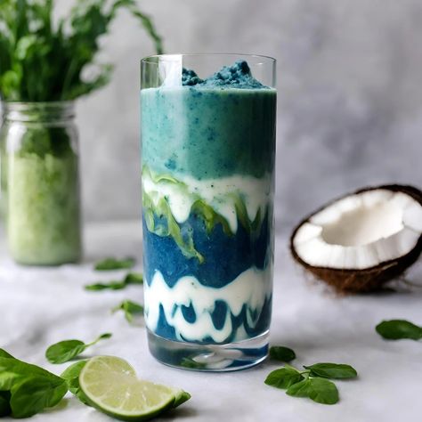 Celebrate Earth Day with an Earth Day Cloud Smoothie! This unique recipe not only pays homage to our beautiful planet but also delivers a powerhouse of nutrients. Cloud Smoothie, Matcha Yogurt, Unique Recipe, Blue Spirulina, Nutritious Smoothies, Immersion Blender, Frozen Pineapple, Banana Slice, Matcha Powder