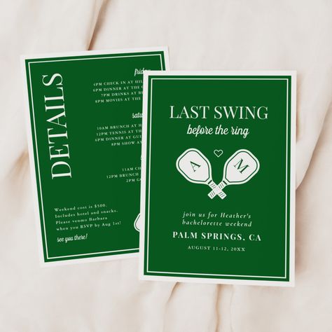 Green Bachelorette, Last Swing Before The Ring, Palm Springs Hotel, Bach Weekend, Digital Invitations Wedding, Bachelorette Invitations, Tennis Match, Bachelorette Party Invitations, Bach Party