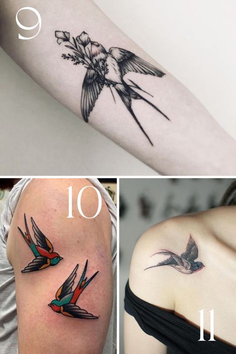 Vintage Bird Tattoos For Women, Female Sparrow Tattoo, Sparrow Tattoo Women, Elegant Bird Tattoos, Lilly And Sparrow Tattoo, Bird Tatoos Woman Arm, Sparrow Tattoos For Women, Sparrow Neck Tattoo, Lily And Sparrow Tattoo