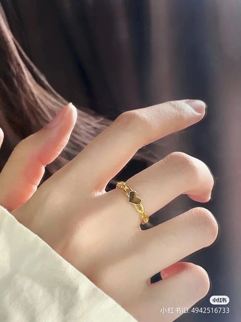 Korean Rings, Korea Jewelry, Dope Jewelry Accessories, Gold Heart Ring, Bra Lace, Heart Shaped Rings, Gold Alloys, Classy Jewelry, Choker Style