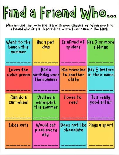 Find a Friend Who | Icebreaker Activity | Community Building Activity Fun Friday Activities Classroom Ideas, Meeting Ice Breakers, Kindergarten Teacher Classroom, Classroom Community Activities, Sel Activities, Mindfulness Activity, Community Building Activities, Staff Meeting, Classroom Welcome