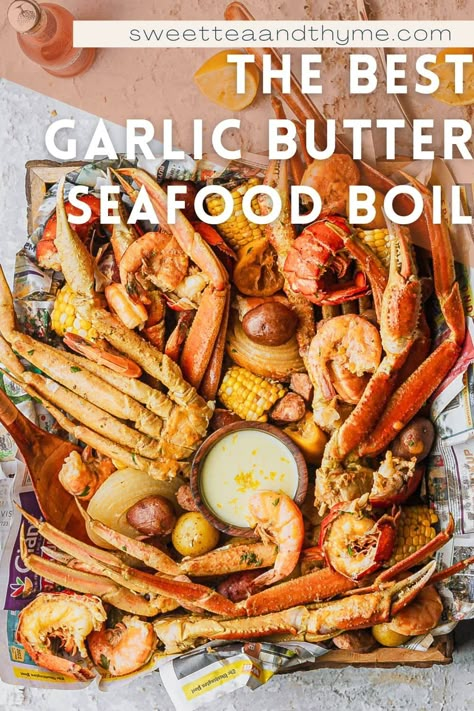 How To Cook Seafood Boil, Crab Legs And Shrimp Boil, Crab Shrimp Boil Recipes, Seafood Boil Decoration Ideas, Best Crab Boil Recipe, Baked Seafood Boil, Garlic Butter Seafood Boil, Crab And Shrimp Boil, Garlic Butter Seafood