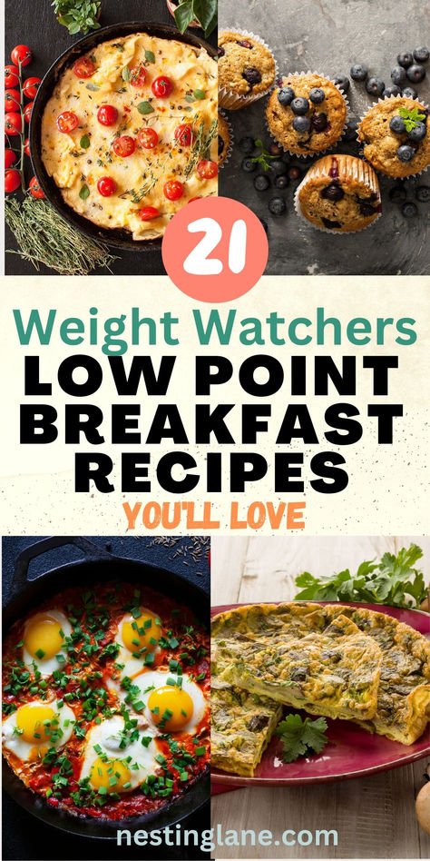 21 Low Point Weight Watchers Breakfast Recipes graphic. Ww Snack Recipes, Weight Watcher Breakfast Recipes, Weight Watchers Brunch Recipes, Easy Breakfast For One Person, Weight Watcher Breakfast Casserole, Weight Watcher Breakfasts, Ww Breakfast Recipes Easy, Zero Point Breakfasts Weight Watchers, Ww Breakfast Bowls