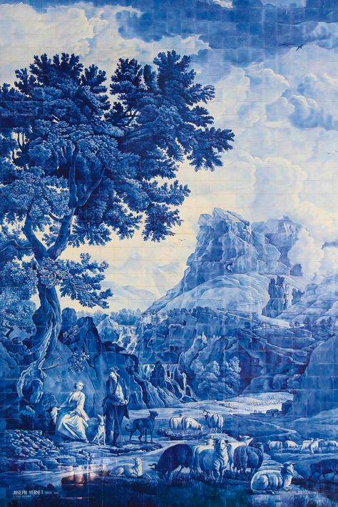 Azulejos Tiles, Portuguese Tile, Portuguese Tiles, Romantic Art, Tile Art, Blue Aesthetic, Versailles, Architecture Details, Art Works