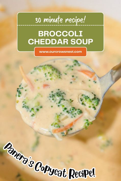 This Panera’s Copycat Broccoli Cheddar soup is the ultimate comfort food.  Loaded with cheesy goodness and tender broccoli florets swimming in a creamy broth is perfect for a cold day (or any day!). 
#broccolicheddarsoup #souprecipe #soup Copycat Broccoli Cheddar Soup Panera, Broccoli Cheddar Soup Frozen Broccoli, Cream Of Broccoli Soup Recipe Panera, Best Broccoli Cheddar Soup Recipe, Brocolli Cheddar Soup Recipes, Cheddar And Broccoli Soup, Panera Broccoli And Cheese Soup, Panera Bread Broccoli Cheese Soup, Copycat Broccoli Cheddar Soup