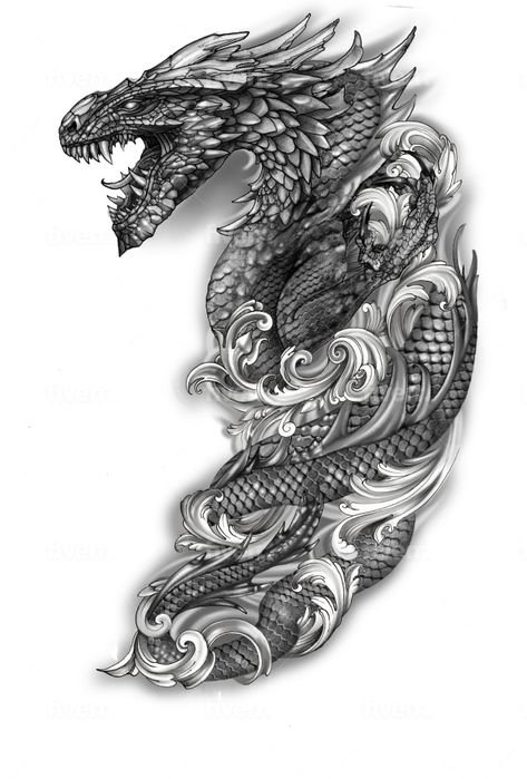 Jormangundr Tattoo, Tattoo Designs Black And White, Jorgunmandr Tattoo, Black And Grey Dragon Tattoo, Great Tattoos For Men, Dragon Sleeve Tattoos Men, Dragon Arm Tattoo For Men, Dragons Tattoo Designs, Dragon Tattoo On Arm