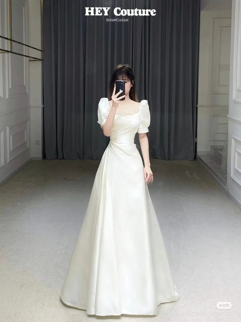 Hey Couture Prom Dress, Hey Couture Dress, Hey Couture Wedding Dress, Xv Aesthetic, Hey Couture, White Satin Wedding Dress, Minimal Wedding Dress, I Have A Question, Bride Dress Simple