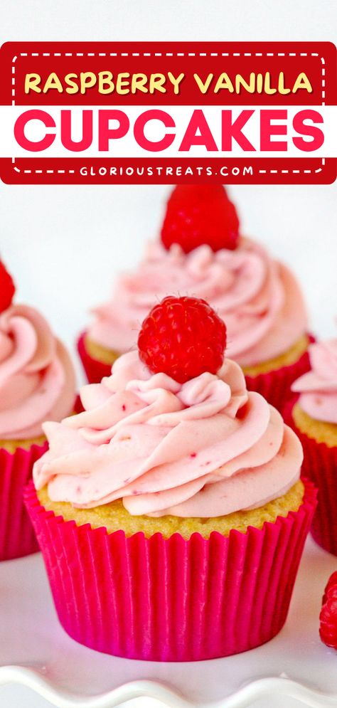 Love raspberries? These Raspberry Vanilla Cupcakes are the best Easter dessert idea or Spring treat! With delicious vanilla cupcakes topped with a raspberry buttercream frosting, these homemade cupcakes are a must-try! Raspberry Filled Cupcakes, Lemon Raspberry Muffins, Raspberry Buttercream Frosting, Vanilla Desserts, Raspberry Frosting, Fun Cupcake Recipes, Raspberry Cupcakes, Raspberry Buttercream, Chocolate Raspberry Cake