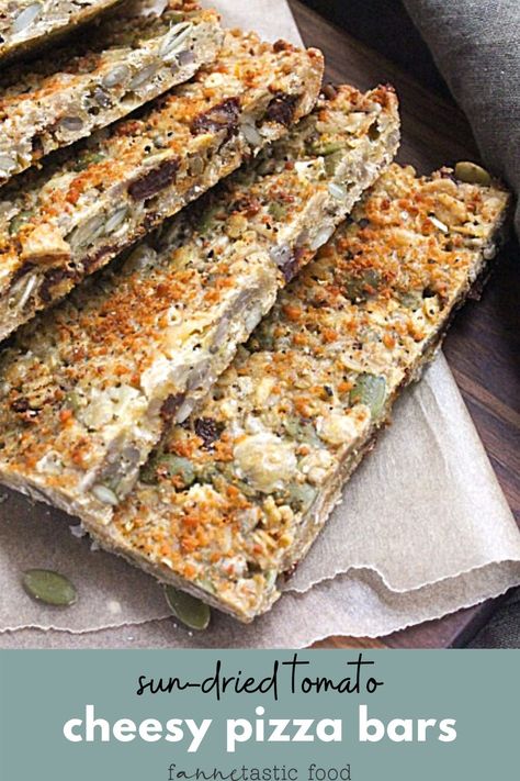 This savory granola bar recipe is perfect for pizza lovers who are looking for a healthy snack! They're homemade granola bars with cheese, sun dried tomatoes, and crunchy seeds, oats, and more. #snacks #homemade #healthysnacks #granolabars #pizza Savory Granola Bars, Paleo Chicken Pot Pie, Banana Egg Pancakes, Snacks Homemade, Healthy Mashed Potatoes, Savory Granola, Granola Bar Recipe, Real Food Snacks, Turkey Meatballs Baked