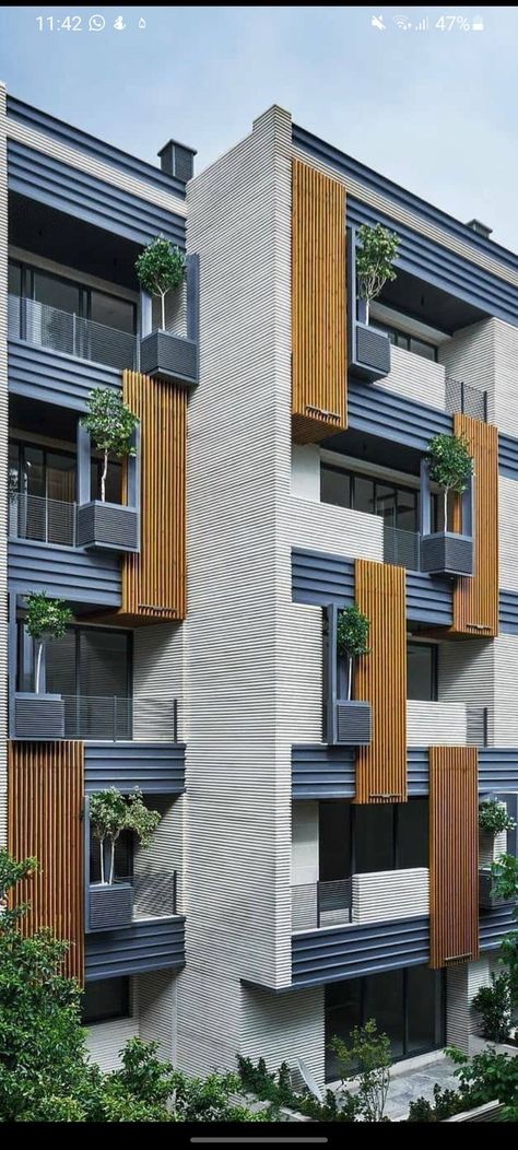 Facade Design Apartment Building, Horizontal Shading Facade, Contemporary Apartments Exterior, Faced Design Architecture Modern, Building Facades Modern, Exterior Wall Design Facades, Modern Commercial Design Exterior, Facade Architecture Design Buildings, Modern Townhouse Facade