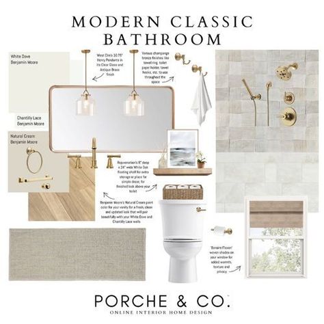 Classic Bathroom Mood Board, Modern Neutral Bathroom Design, Neutral Bathroom Inspiration, Neutral Bathroom Color Palette, Classic Primary Bathroom, Transitional Bathroom Remodel, Guest Bathroom Mood Board, Neutral Bathroom Mood Board, Bathroom Design Mood Board