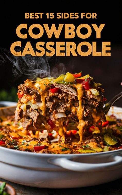 🤠🥘 Discover the perfect sides to serve with your Cowboy Casserole! #yum #dinnerideas Gluten Free Cowboy Casserole, Cowboy Cattle Drive Casserole, Cowboy Casserole With Cornbread, Complete Cowboy Casserole, Cattle Drive Casserole, Southwest Cowboy Casserole Kroger, Green Chili Casserole, Bacon Casserole Recipes, Muffin Top Recipes