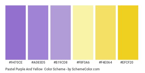 Purple Yellow Color Scheme, Violet Yellow Palette, Yellow Purple Green Color Scheme, Yellow And Purple Kitchen, Lavender And Yellow Color Palette, Lilac And Yellow Color Palette, Pastel Yellow Colour Palette, Purple Yellow Branding, Purple And Yellow Color Scheme