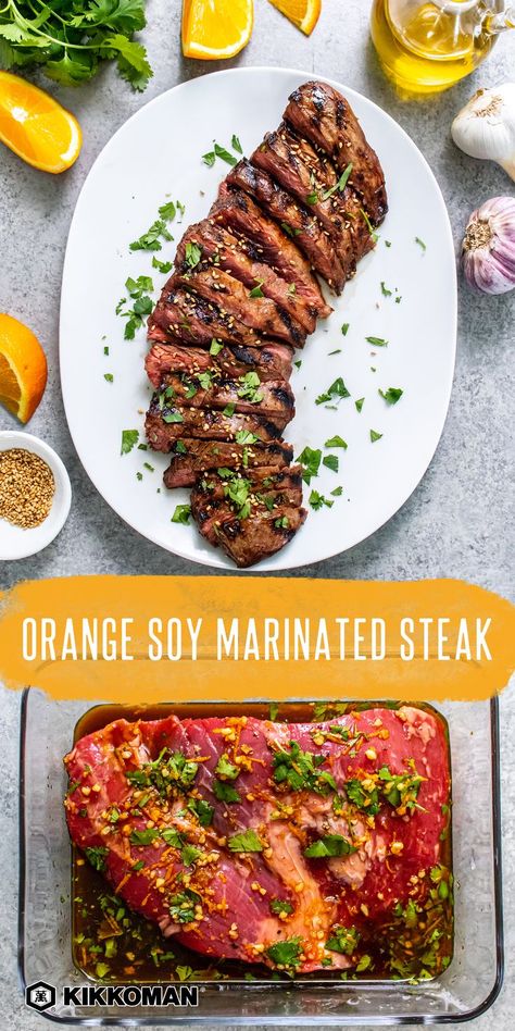 Orange Soy Sauce Marinade, Dubai Recipes, Marinade Ideas, Orange Marinade, Flank Steak Marinade, Skirt Steak Marinade, Marinade Flank Steak, Soy Sauce Marinade, Citrus Marinade