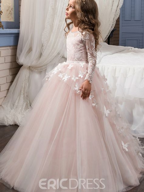 Girls Evening Dresses, Boho Flower Girl, Long Flower Girl Dresses, Holy Communion Dresses, Long Sleeve Ball Gowns, Pink Ball Gown, Pink Flower Girl Dresses, Princess Flower Girl Dresses, Girls Dresses Online