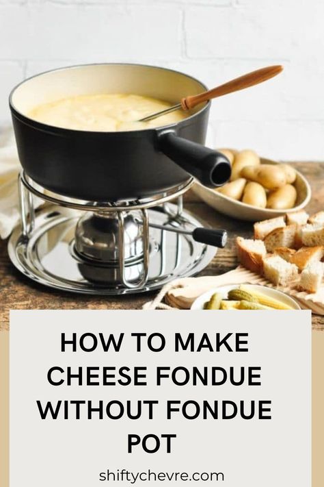 Owning a fondue pot is convenient and efficient, but not all of us can afford it. If you want to make cheese fondue and have no fondue pot, you’ll likely begin to think of how to make cheese fondue without a fondue pot.  You can make cheese fondue without a fondue pot with a heavy-bottom pan or glazed ceramic pots. Set up the pot stand and ensure that the tealights underneath are not too many to prevent the cheese from burning. Fondue Without A Fondue Pot, Diy Fondue Pot, Melting Pot Cheese Fondue, Glazed Ceramic Pots, Swiss Cheese Fondue, Emmental Cheese, Block Of Cheese, Pots Set, Fondue Pot