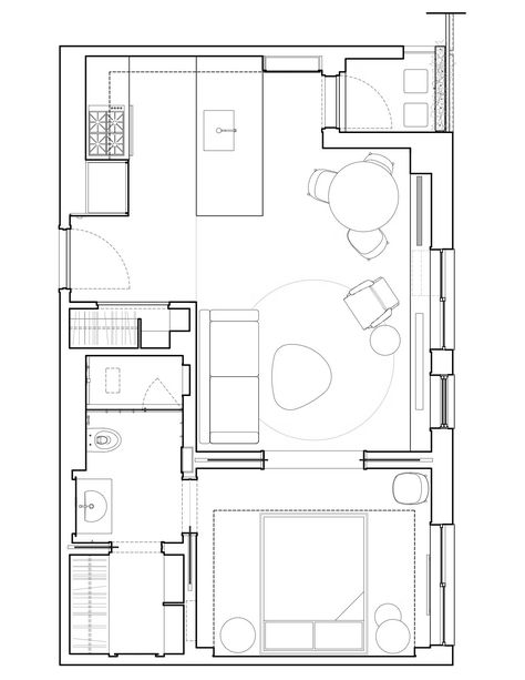 Idea 2661263: Chelsea Pied-a-Terre by STADT Architecture in New York, United States Architecture Desk, Small Apartment Floor Plans, Micro House Plans, House Layout Design, Hotel Room Design Plan, Small Apartment Layout, Small Apartment Plans, Double House, Modern Floor Plans