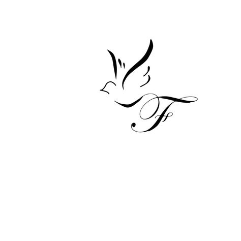 Dove With Initial Tattoo, Bird Tattoo Simple, Dove Outline, Spirit Drawing, Dove Tattoo, Initial Tattoo, B Tattoo, Wings Tattoo, Letter F