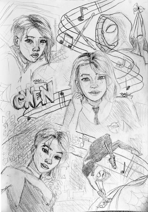 Gwen Spiderman Sketch, Spider Gwen Doodle, Spider Man Drawing Gwen, Spider Gwen Drawing Reference, Gwen Stacy Drawing Pencil, Gwen Stacy Sketchbook, Spiderman Into The Spiderverse Sketch, Drawing Gwen Stacy, How To Draw Spider Gwen