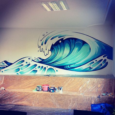 Wave Graffiti, Wave Mural, Being Controlled, The Big Wave, Beach Mural, Surf Painting, Beach Art Painting, School Murals, Posca Art