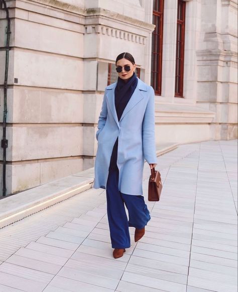 Light Blue Coat Outfit, Powder Blue Outfit, Pale Blue Coat, Blue Coat Outfit, Blue Outfit Winter, Baby Blue Outfit, Light Blue Coat, Creative Fashion Photography, Blue Coat