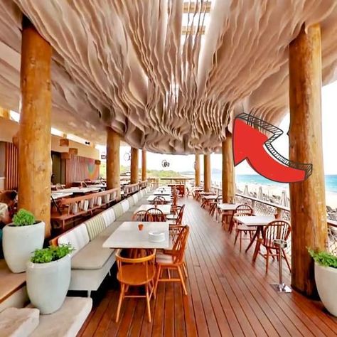 6.7M views · 11K reactions | How This Wave Ceiling Can Help Keep Outdoor Spaces Cool | How this wave ceiling can help keep outdoor spaces cool. | By Inventions Insider | This video of a wavy ceiling at a beach side restaurant looks like an animation, right? It's not animated at all. This Wave Ceiling was designed by K Studio, an architecture firm in Greece. It was made for the Barboni Beach Restaurant in Costa Navarino. Not only are the sheets flowing in the wind mesmerizing to watch, the design also serves a practical purpose. So what does it actually do other than look nice? And how did the designers come up with it? One of the goals of Costa Navarino is to blend the designs of new developments into the natural environment. Dunes Resort in Costa Nabarino has sustainability as one of its Wavy Ceiling, Beach Side Restaurant, Natural Air Conditioner, Wave Ceiling, Costa Navarino, K Studio, Beach Restaurant, Privacy Settings, Beach Side