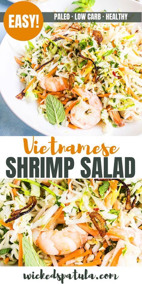 Mo’s Shrimp Cabbage Salad, Keto Vietnamese Salad, Vietnamese Shrimp Salad, Shrimp Thai Salad, Low Carb Vietnamese Recipes, Vietnamese Salad Recipes, Shrimp Peanut Sauce, Vietnamese Shrimp Rolls, Asian Shrimp Salad