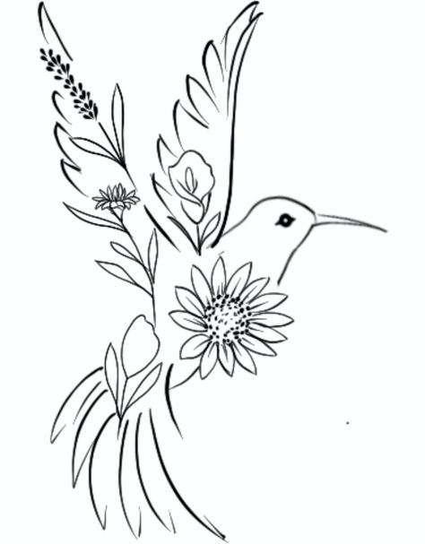 Cute Flowers Draw, Hummingbird Drawing With Flowers, Mexican Design Tattoo, Hip Tattoos Women Stencil, Bird Drawings Simple, Indigenous Tattoo Ideas For Women, Sunflower And Hummingbird Tattoo, Hummingbird Tattoo Color, Hummingbird Drawing Simple