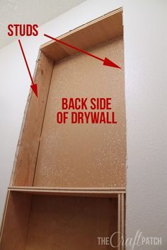 In Wall Storage Between Studs Closet, Diy In Wall Storage, Between Studs Shelves Closet, Shelf In Studs, Recessed Pantry Between Studs, Bathroom Without Drawers Storage, In Between Studs Storage, How To Build Shelves Between Studs, Diy In Wall Shelves Between Studs