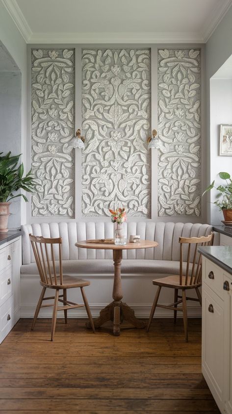 Don’t Click This Unless You’re Ready to Fall in Love with These 28  Breakfast Nook Ideas! Wallpaper Breakfast Nook, Kitchen Sitting Area Ideas, Nook Sitting Area, Breakfast Nook Sitting Area, Sitting Area Ideas, Kitchen Sitting Area, Modern Breakfast Nook, Breakfast Nook Ideas, Kitchen Breakfast Nooks