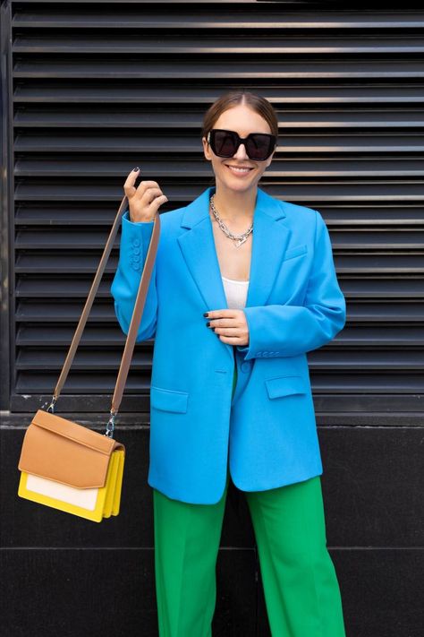 Turquoise Blouses, Easter Fits, Ny Party, Colour Blocking Fashion, Turquoise Blouse, Blue Outfits, Style Blazer, Blue Outfit, Fall Looks