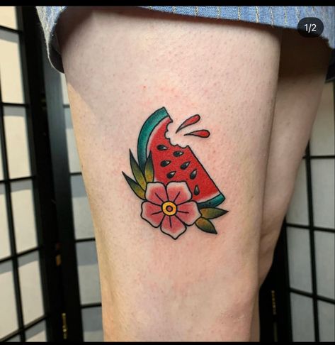 Watermelon Tattoo, Food Tattoo, Traditional Tattoo Drawings, Fruit Tattoo, Food Tattoos, Watermelon Slice, Watermelon Slices, Text Pictures, Old School Tattoo