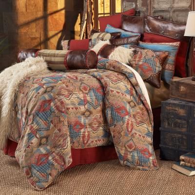 HiEnd Accents Calhoun Collection | Hayneedle.com Western Comforters, Western Comforter Sets, Southwestern Fabric, Western Bedding, Blue Comforter Sets, Southwestern Patterns, Red Home Decor, Queen Comforter, King Comforter