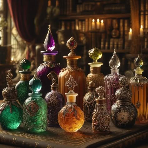 Fantasy Potion Shop, Alchemy Bottles, Wizard Books, Fantasy Potion, Apothecary Decor, Autumn Witch, Potion Labels, Halloween Potions, Apple Art