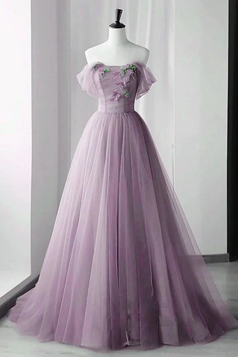 Oknass Lilac Off-The-Shoulder Beadings Appliques Evening Dress With Tulle Colour Names List, Long Party Dress, Dress With Tulle, Tulle Evening Dress, Color Rush, فستان سهرة, Pink Tulle, Tulle Prom Dress, Party Dress Long