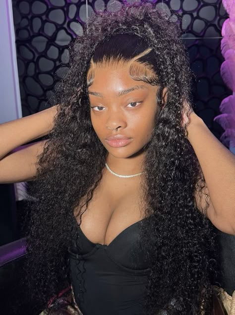 Deep Curly Frontal Wig Hairstyles, Styling Curly Lace Front Wigs, Deepwave Frontal Hairstyles Short, Deep Wave Frontal Wig Hairstyles Swoop, Long Curly Frontal Wig Hairstyles, Water Wave Wig With Two Braids, Cute Hairstyles Lace Frontal, Water Wave Wig Hairstyles Half Up Half Down, Curly Deep Wave Wig Styles