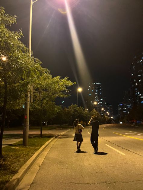 Couple Night Walks Aesthetic, Couple Under Street Light, Late Night Walks Aesthetic Couple, Urban Night Aesthetic, Dancing Under Street Lights, Night Walk With Boyfriend, Couples Night Aesthetic, Couple At Night Aesthetic, Night Walks With Boyfriend